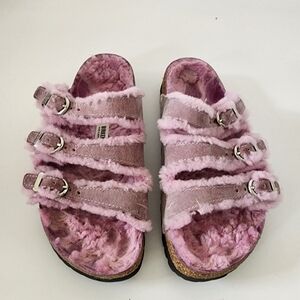 Birkenstock Florida Pink Fuzzy Sandals Size 38 Us 7